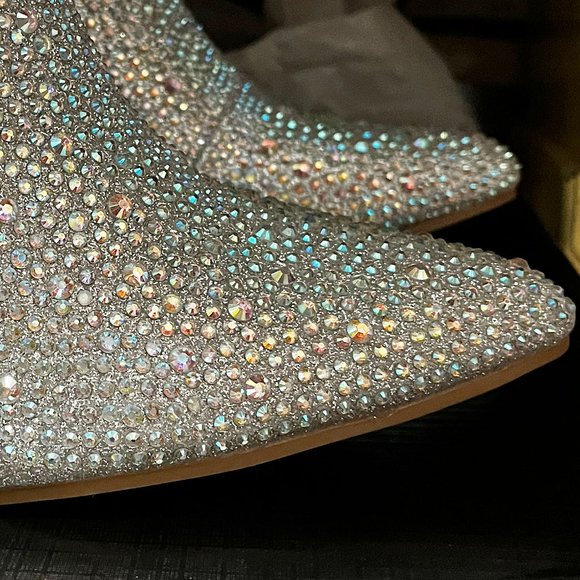 New Women Silver Rhinestone Blingy Pointed Toe Ankle Boots Booties - Picture 5 of 9